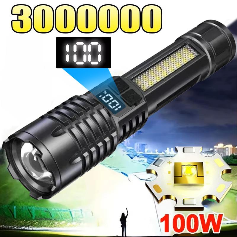 Мощный светодиодный фонарик, перезаряжаемый фонарик с боковым светом, супер яркий дальний свет для кемпинга и пешего туризма