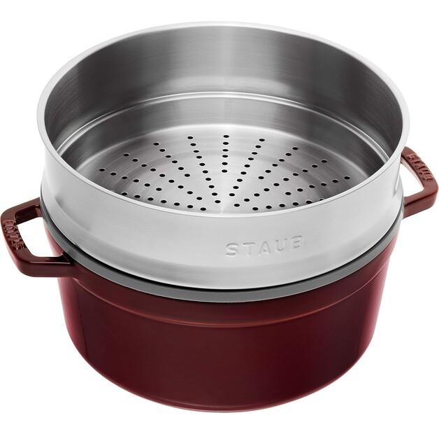 Кокотница Zwilling Staub, круглая, с пароваркой, 26 см, гренадин, 5.2 л (40510-600-0)