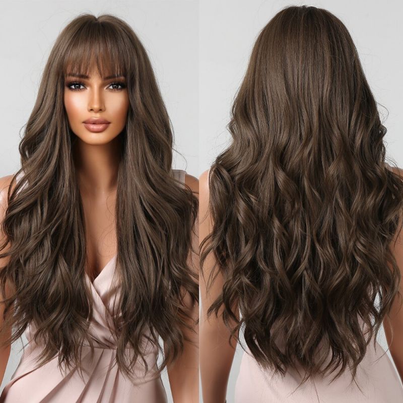 Qi Bangs Platinum Barbie Wind Big Wave Длинные вьющиеся волосы Пушистый парик для лица Полный головной убор Парик