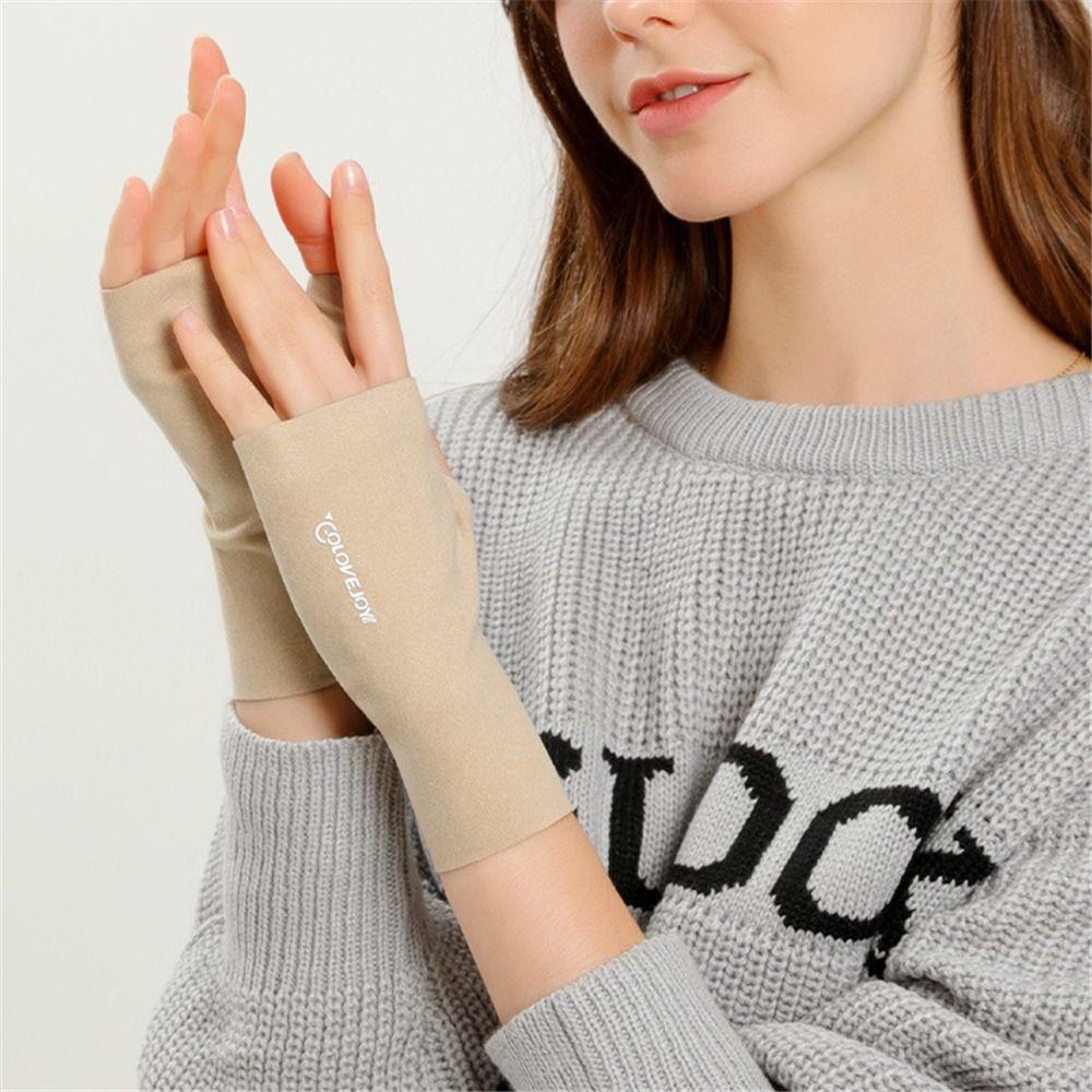 Women Warmth Autumn Knitted Gloves Half-finger Fingerless Mittens Plush