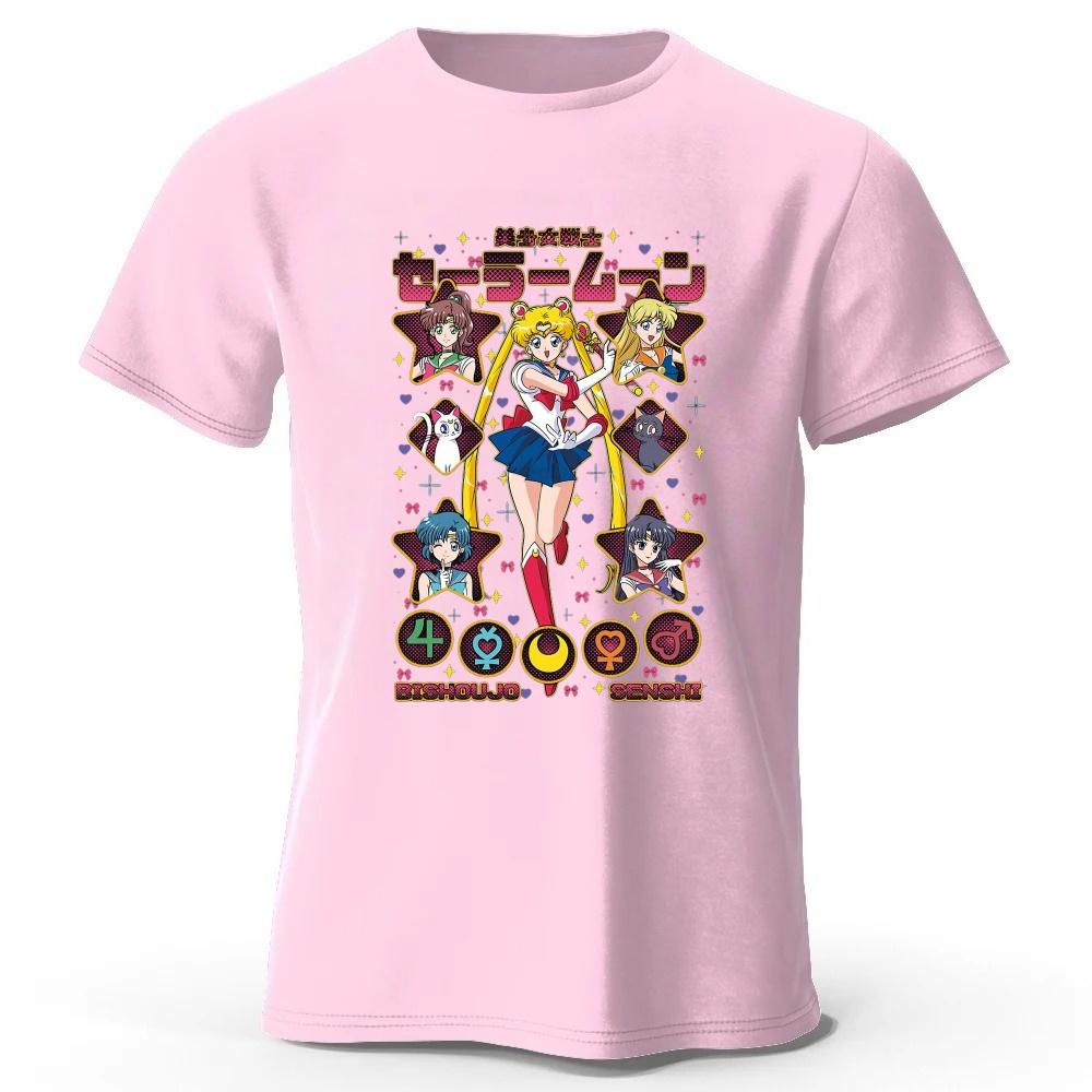 Летняя Новая Футболка Sailor Moon в Ретро Стиле из Чистого Хлопка Мужская Женская Повседневная Модная Удобная Большого Размера С Коротким Рукавом