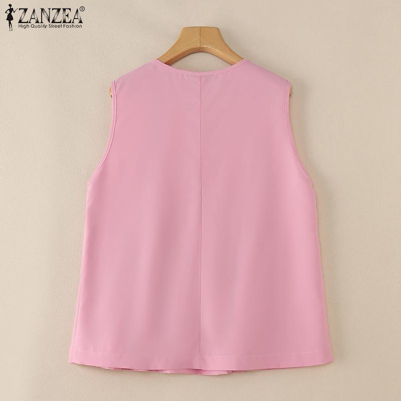 ZANZEA Женские повседневные свободные летние майки без рукавов с круглым вырезом