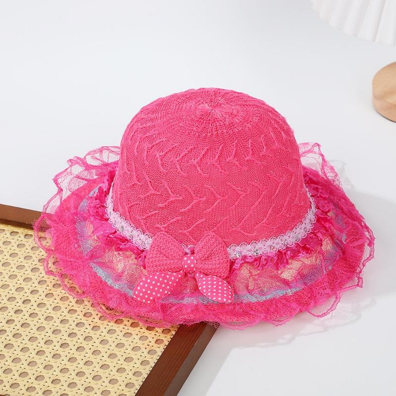 Princess style baby sunscreen hat leisure travel visor girls bow yarn edge woven sun hat