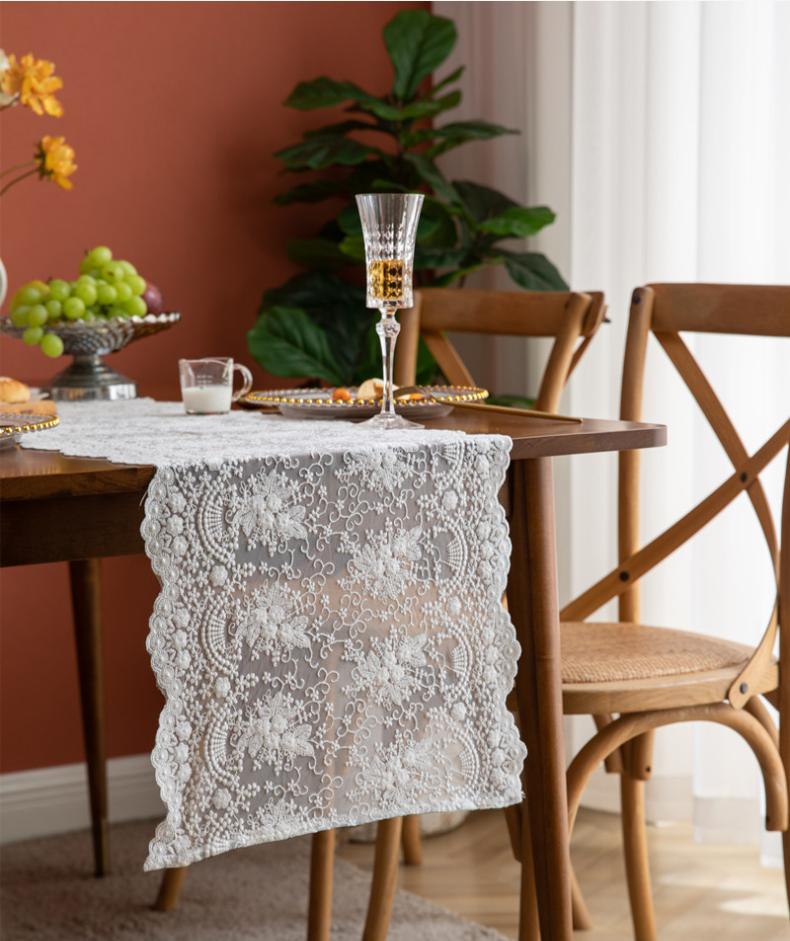 Винтажная кружевная скатерть Французский романтический белый столовый раннер Дом Ресторан Фестиваль Обеденный стол Свадебная вечеринка Украшение