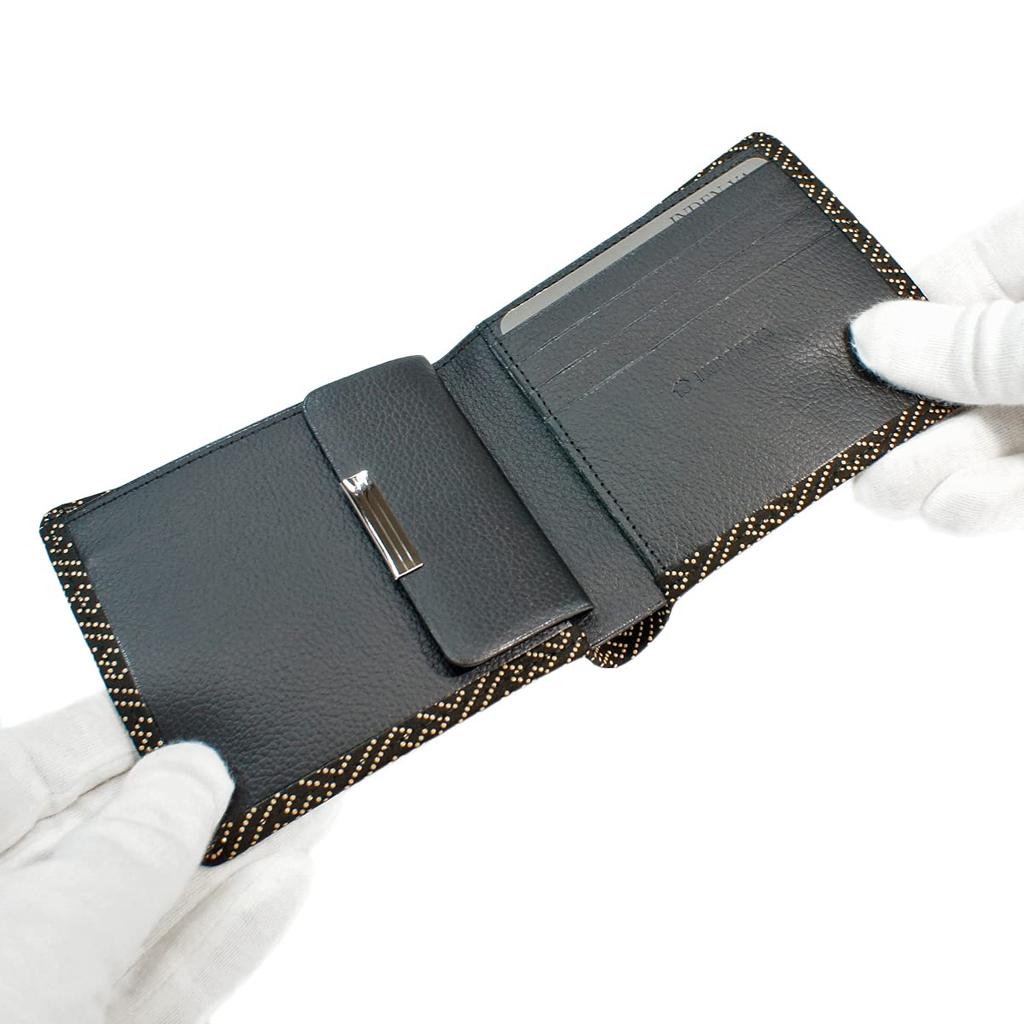 [Inden-ya] Кошелек бифолд Инден, Отделение для купюр C, Тонкая кожа оленя, Черный с белым лаком, Узор Саяя, 2003-11-006