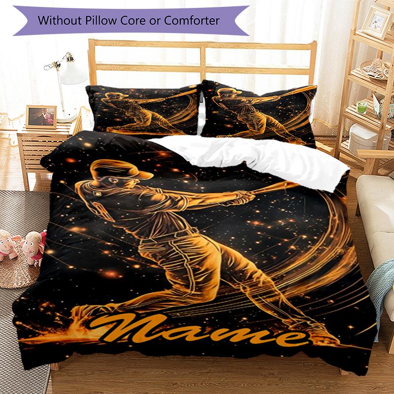 3pcs Custom Name Baseball Bedding Set Duvet Cover Closure Includes 1 Duvet Cover & 2 Pillowcases, Soft and Comfortable for All Seasons.