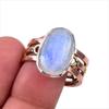 Natural Rainbow Moonstone Gemstone 925 Sterling Silver Two Tone Ring S.10 W2W36