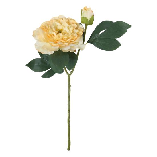 Искусственный пион с зелеными листьями 2 головки реалистичный поддельный шелковый цветок