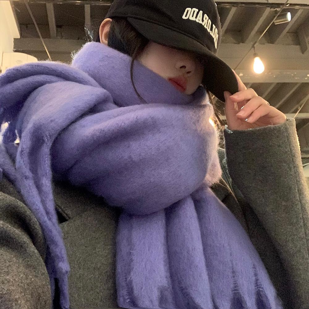 2024 New High-End Pure Color Mohair Scarf for Women - Cozy Korean Style Autumn/Winter Shawl