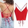 Summer New Sexy Babes Beautiful Back Cross Tie String Knitted Base Top V-neck High Waist Camisole Top Female Tide