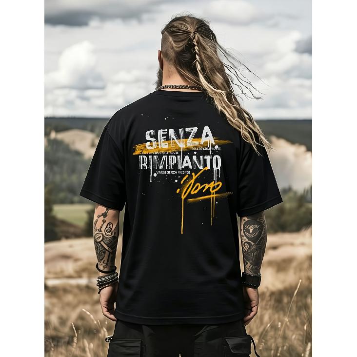 Vasco Rossi Rebellious Graphic Tee - Black Featuring Yellow And White Design Short Sleeves Round Neck Casual Style Regular Fit T-Shirt for Year-Round