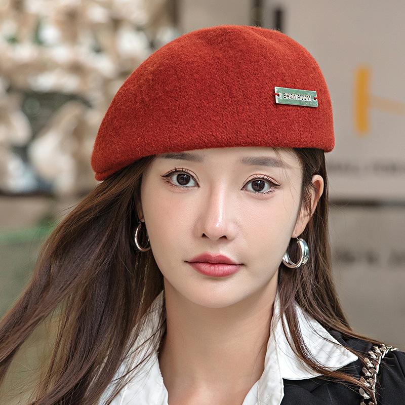 Wool Beret Women's Forward Hat Autumn and Winter British Retro Alphabet Painter Hat