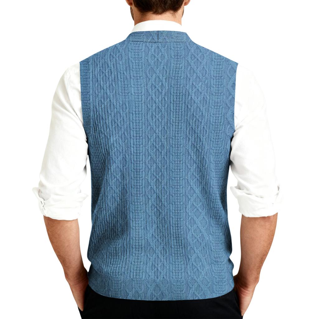 Мужской вязаный кардиган-жилет без рукавов с V-образным вырезом