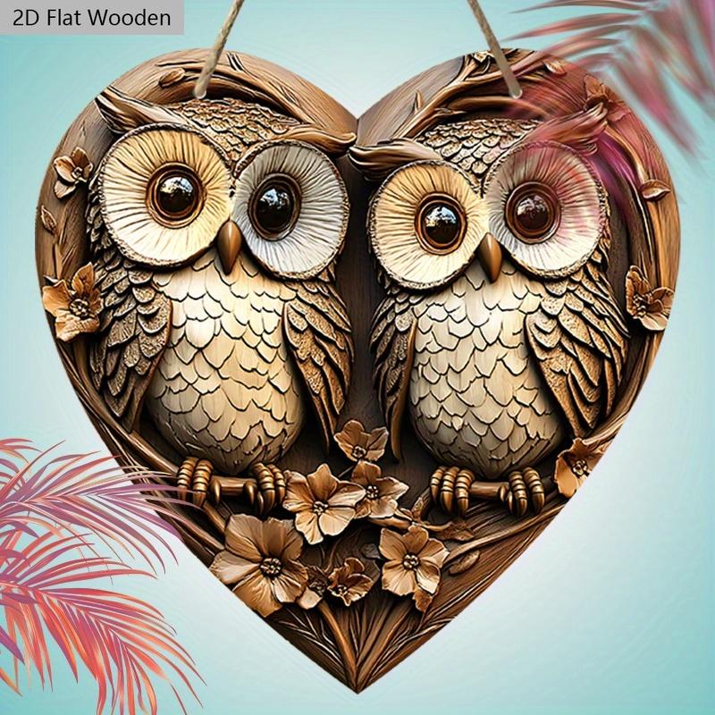 Vintage Couple Owl Wooden Sign with Heart-shaped, Love Ornament for Front Door Wall Hanging Decor, Ideal Home Ornament