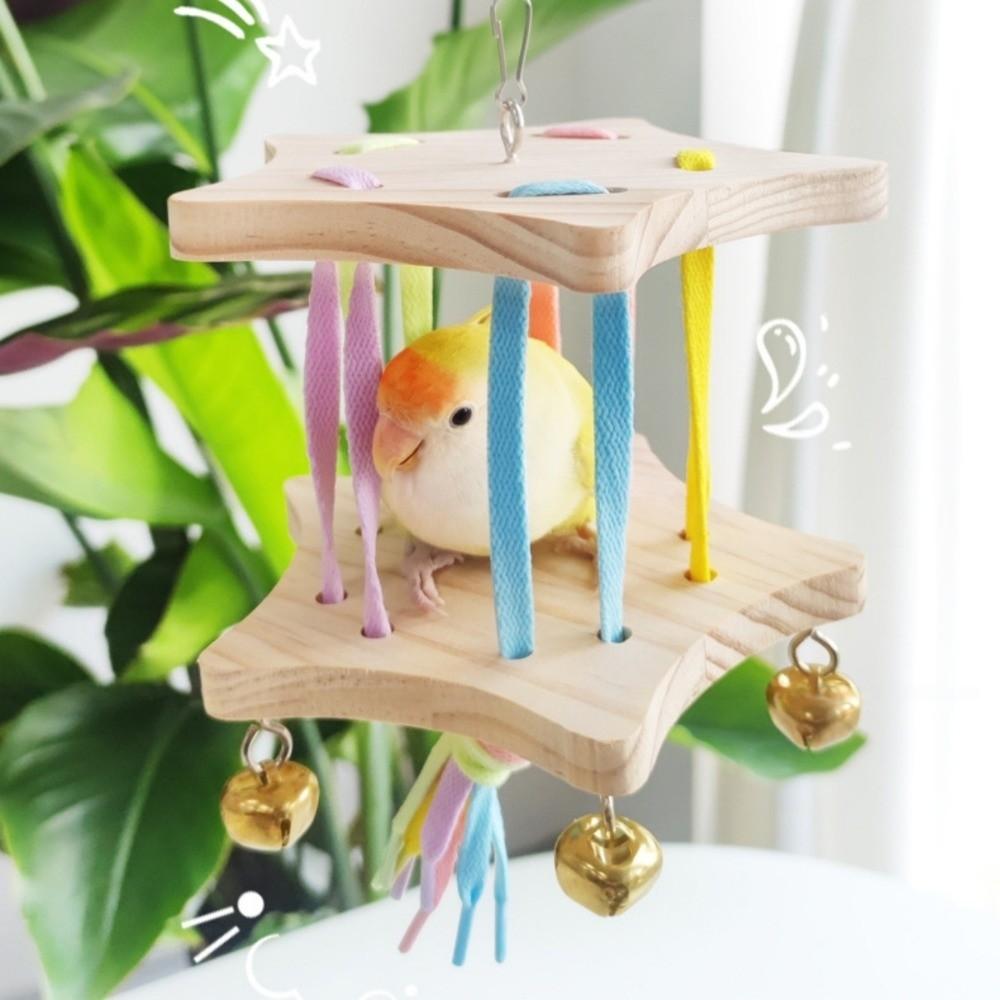 Colourful Bird Hanging Swing Wooden Bird Toy Hammock Parrot Cage Hut Small Pet Entertainment