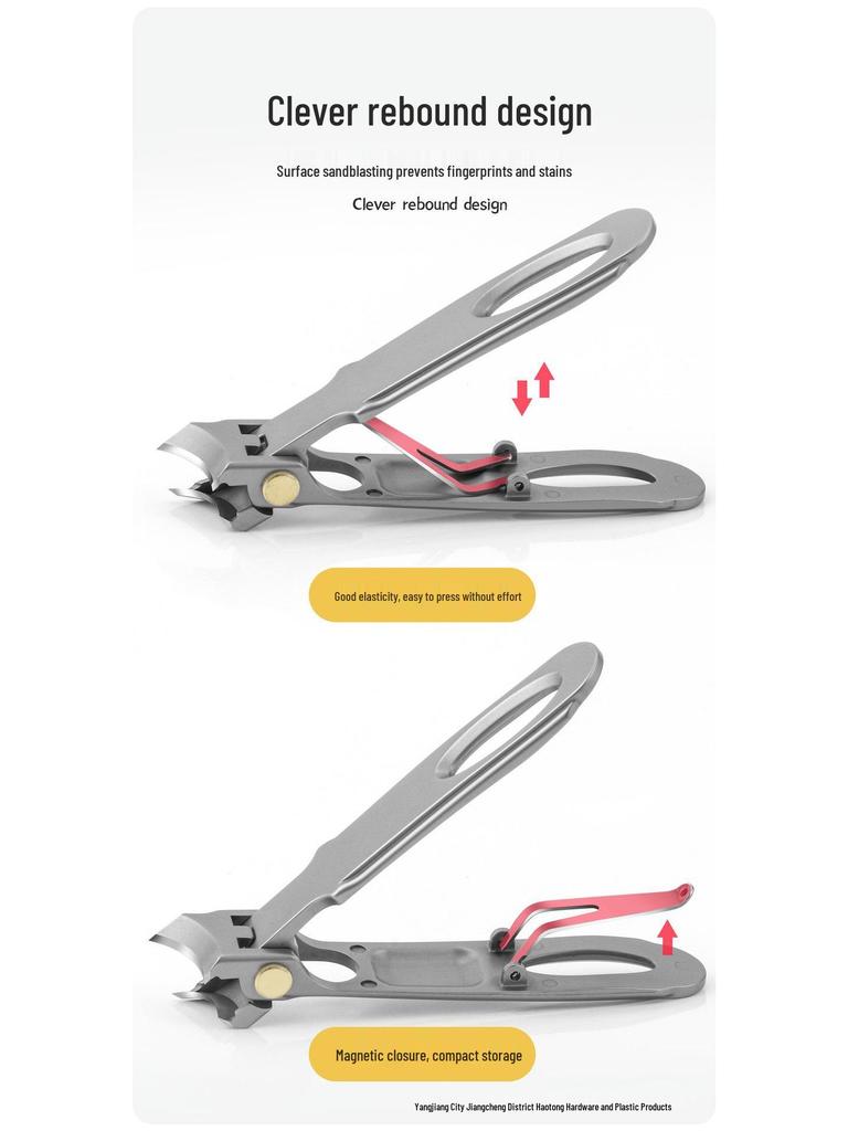 Stainless Steel Wide-Jaw Nail Clippers with Powder Die-Cast Finish for Manicure and Trimming