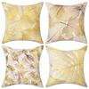 4 Pcs Double Sided Gold Foil Leaf Cushion Covers, Luxury Tropical Botanical Print Throw Pillow Cases (No Inserts)