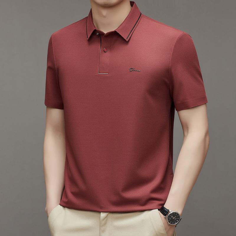 Summer High-Elastic Men'S Short-Sleeved Polo Shirt Printed Casual Loose Thin Breathable Undershirt
