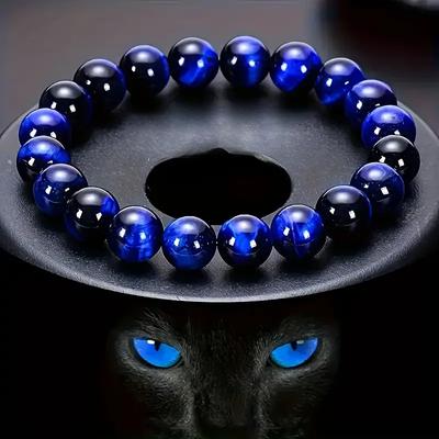 Браслет из бусин из голубого кварца и тигрового глаза - Богемный стиль, Натуральный камень для привлечения богатства, Браслет-манжета с дизайном розовых глаз, Модный браслет на удачу