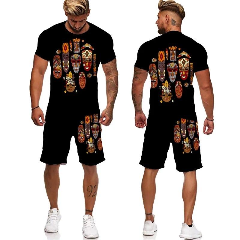 Мужская спортивная одежда из двух предметов, древнеегипетская футболка с 3D принтом, шорты фараона, уличная одежда для пар, летняя новинка