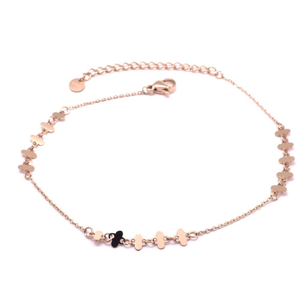 Les Trésors De Lily [Q0921] - Rose Gold 'Choréographie' Steel Anklet - 4x4 Mm Clovers