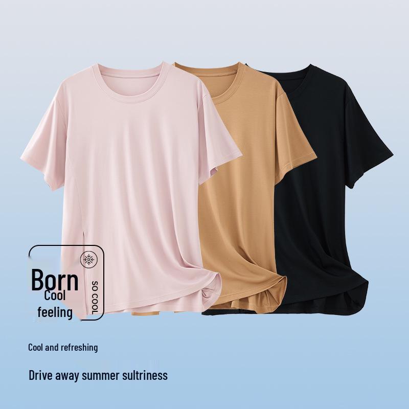 Women's Class A Summer Pajamas: Short Sleeve, Front Slit, Loose Fit, Cool Fabric Homewear Set