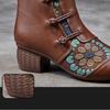 Johnature Ethnic Style Winter Warm Short Boots Genuine Leather Thick Heel Soft Sole Retro Printed Women's Shoes