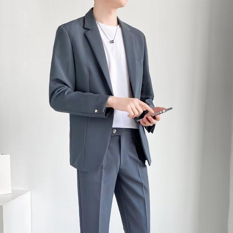 Casual Western-style Men's Suit Jacket + Lightweight Loose Business Trousers Slim Career Two-piece Set