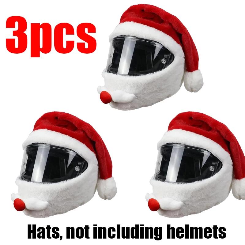 1-3Pc Plush Santa Motorcycle Helmet Cover Decoration for Christmas Cycling Full Face Hat Santa Claus Christmas Gift Helmet Cover