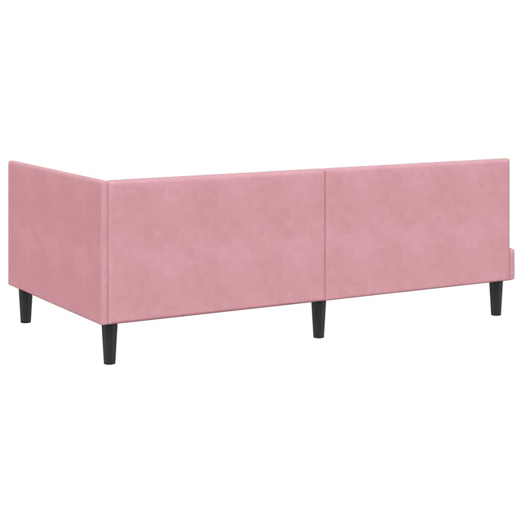 L shaped bed frame with headboard pink 100 cm x 200 cm velvet