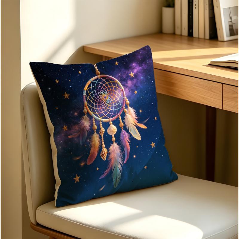 Galaxy Starry Sky Dreamcatcher Printed Throw Pillow, Detachable Cushion Cover, Soft Fabric, Boho Sofa Home Decor
