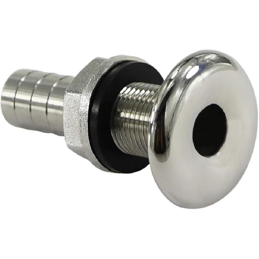 keehui 316 Stainless Steel Durable Combo Stainless Steel Thru-Hull Fitting w/Nut with Custom Gasket Boat Plumbing Fittings for Boats, Yachts, Marine