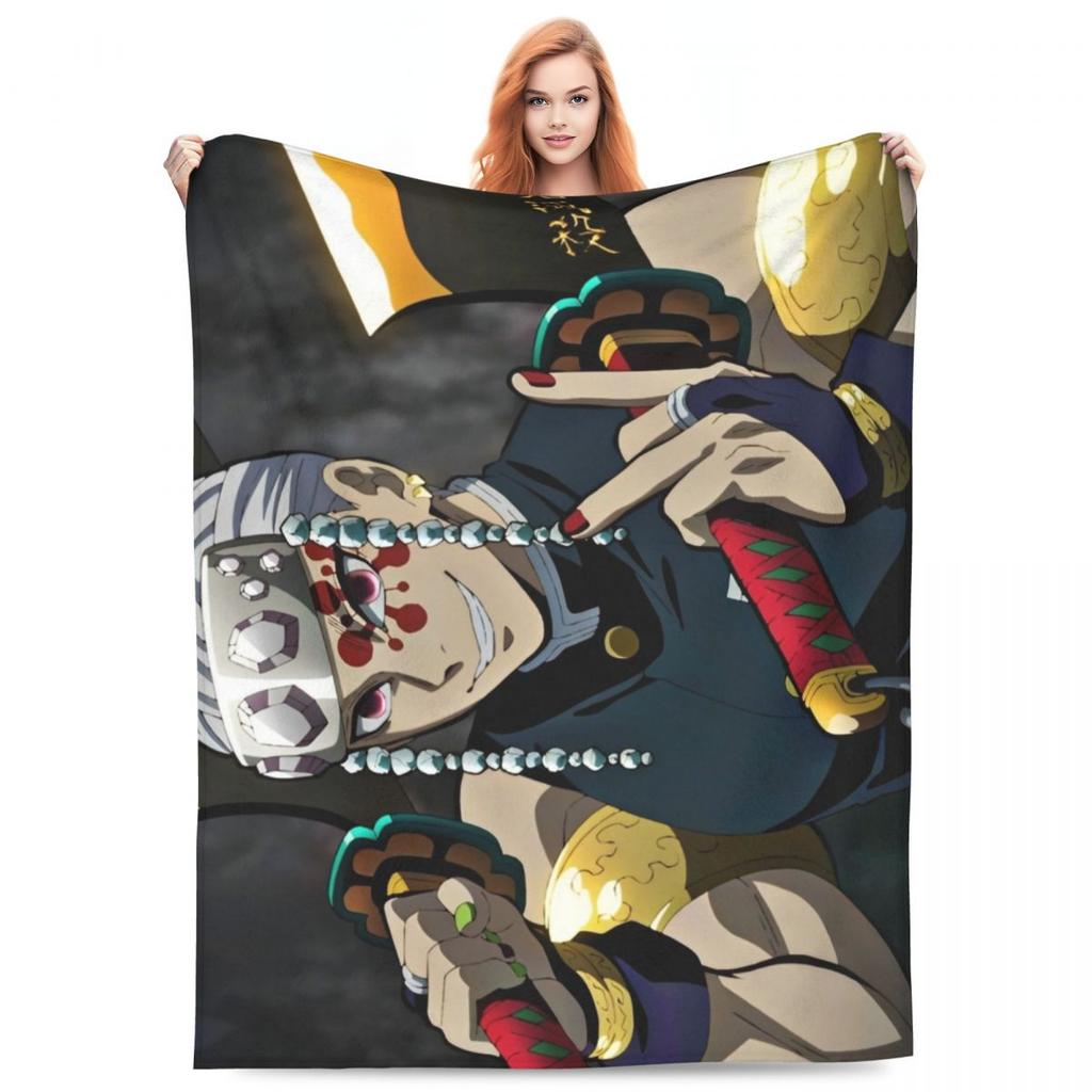 Sound Hashira Tengen Uzui Flannel Blanket Anime Demon Slayer Customized Throw Blanket for Bed Sofa Couch 150*125cm Quilt