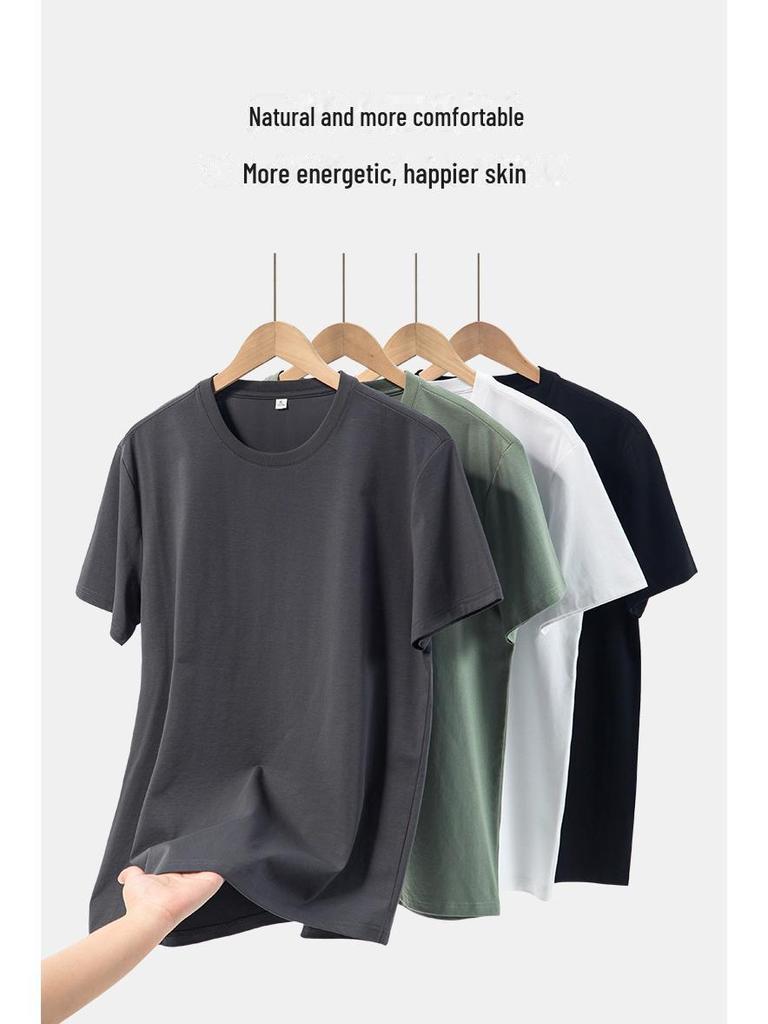 Мужская однотонная трикотажная футболка с коротким рукавом, 210 г, крутой дизайн с круглым вырезом для рабочей одежды или рекламы