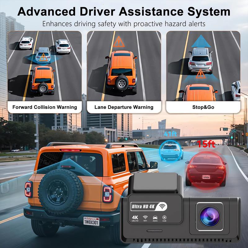 4K+2.5K Dash Cam Dual Lens 2160*3840P Recording Car Camera Built-In WiFi GPS DVR Dashcam Night Vision Video Recorder 24H Parking