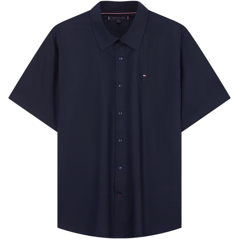 Tommy Hilfiger Мужская однотонная рубашка с коротким рукавом, простая в уходе