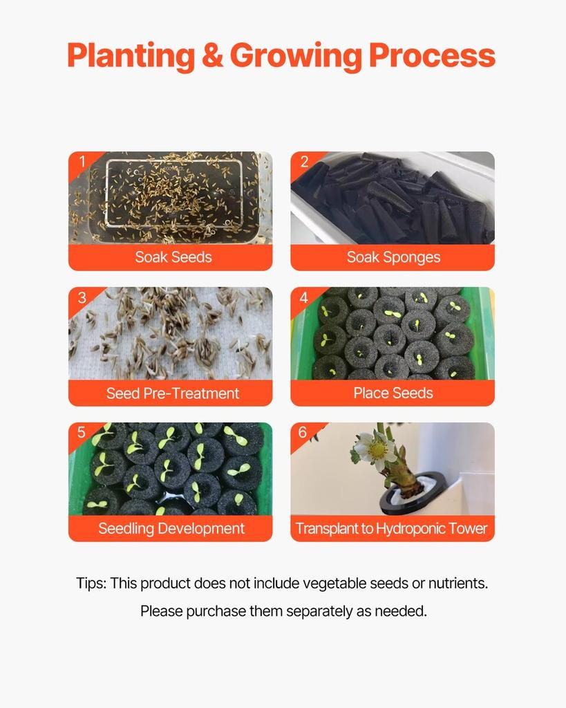 Hydroponic Growing System, 50 Pods Vertical 10 Tiers Hydroponic Tower, Rolling Hydronic Garden with Water Pump & Wheels, Indoor Plants Germination Kit
