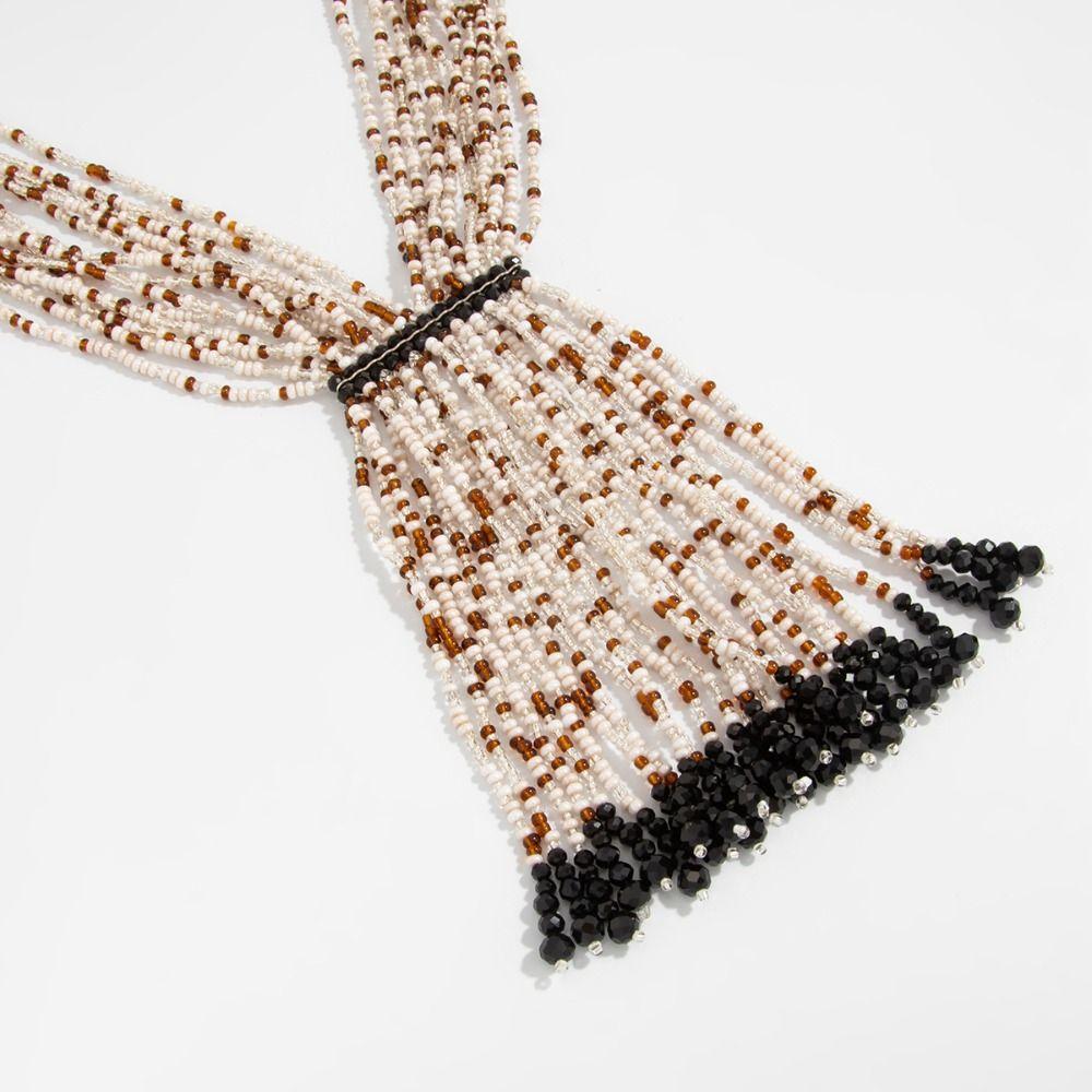 Metal Chain Multi-Layer Beads Necklace Gold Tassel Collarbone Chain Multi Layer Choker  Women