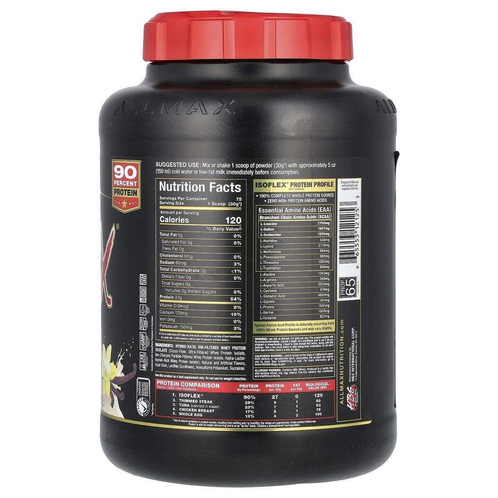 ALLMAX, Isoplex, 100% Ultra-Pure Whey Protein Isolate (WPI Ion-Charged Particle Filtration), Vanilla, 5 Lbs (2.27 Kg)