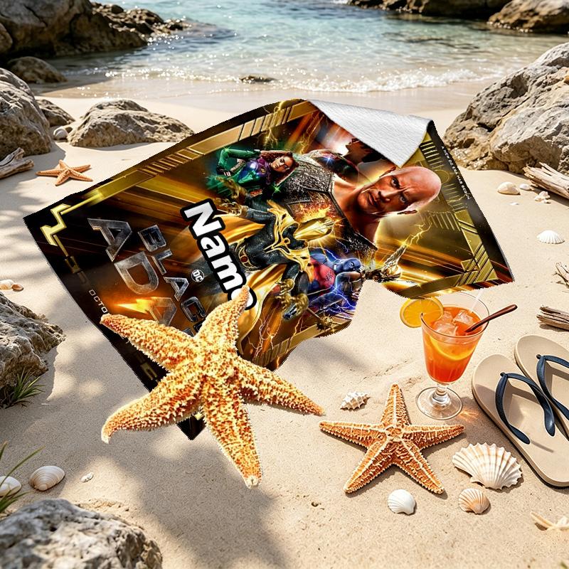 Custom Name Personalized Black Adam Print Beach Towel, for Trip Camping Beach Party Home Decor, Birthday Gift for Family & Friends