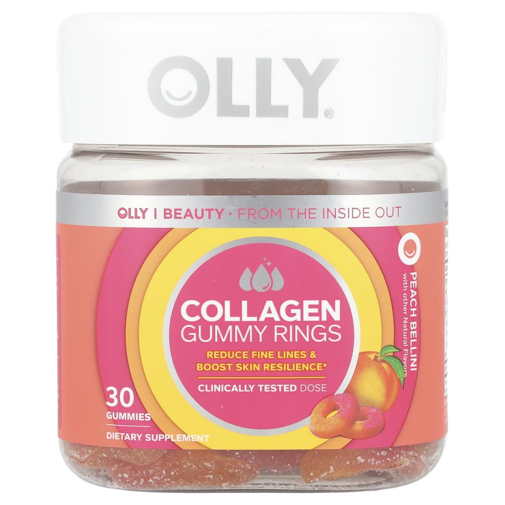Collagen Gummy Jelly Rings, Peach Bellini, 2,500Mg, 30 Gummies (1,250Mg Per Gummy)