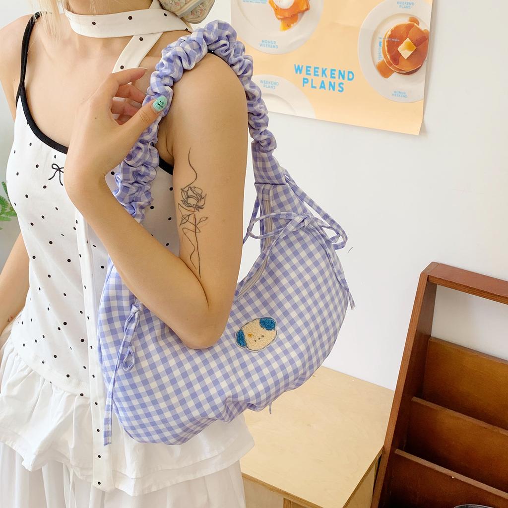 2025 Summer Shoulder Bag Women's New Bubble Plaid Women's Bag Underarm Crossbody Dumpling Bag Shoulder Fashion Bag