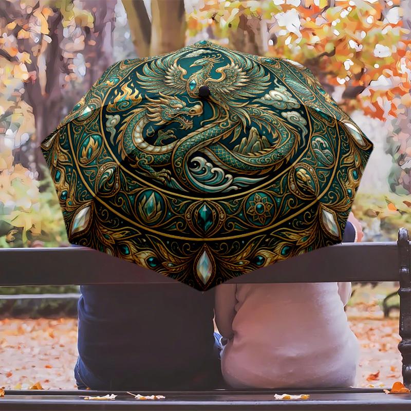 Mystical Mushroom Garden Theme Automatic Umbrella Compact 8-Rib Design Sturdy Construction Durable Umbrella Stylish Accessory