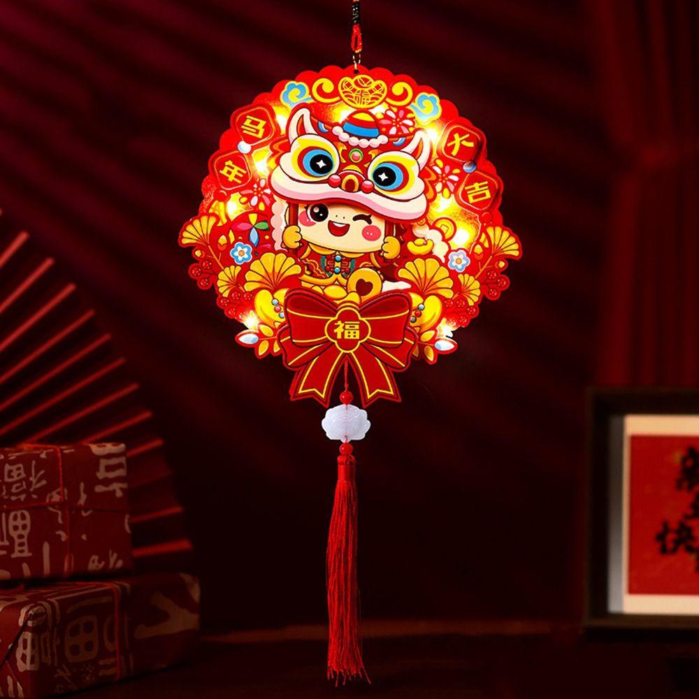 Blessing Fu Character Pendant DIY Cartoon Traditional New Year Lucky Pendant Handmade with Light String Wall Hanging Ornament
