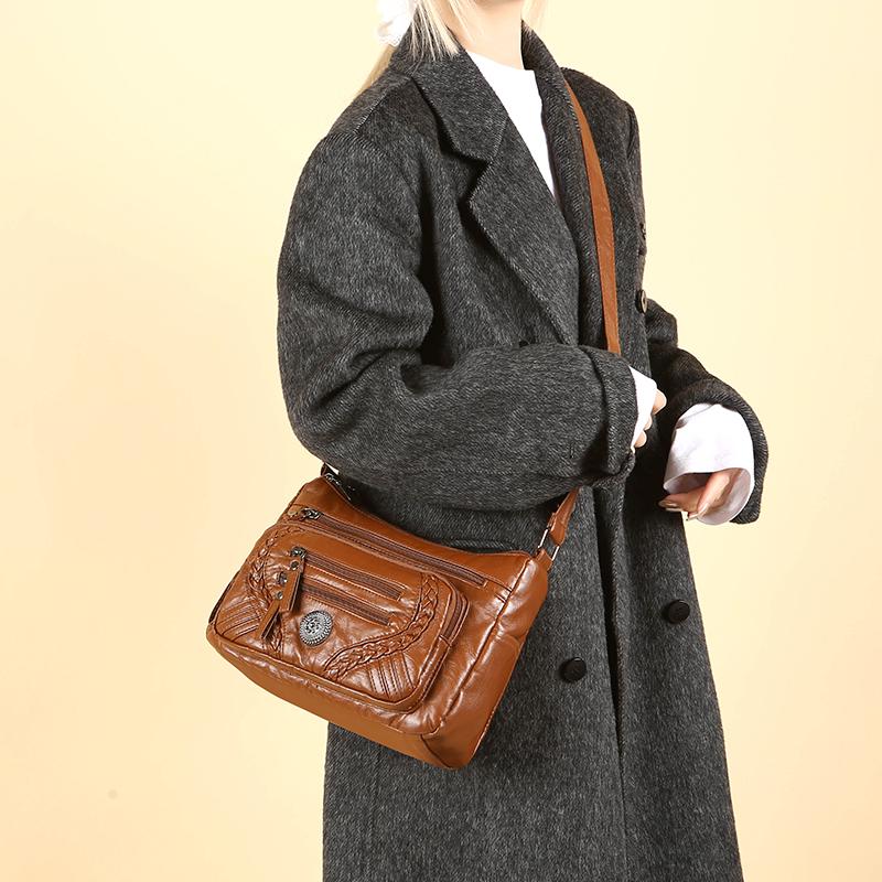 Сумка через плечо большой емкости из мягкой кожи, многослойная сумка через плечо для женщин среднего и пожилого возраста