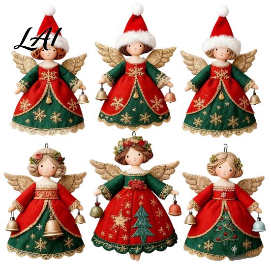 DIY Holiday Crafting Pieces 6/10/12/24/36PCS 2D Flat Wooden Angel Christmas Ornaments Hanging Decorations for Xmas Retro Style Ornaments Tree Wall,