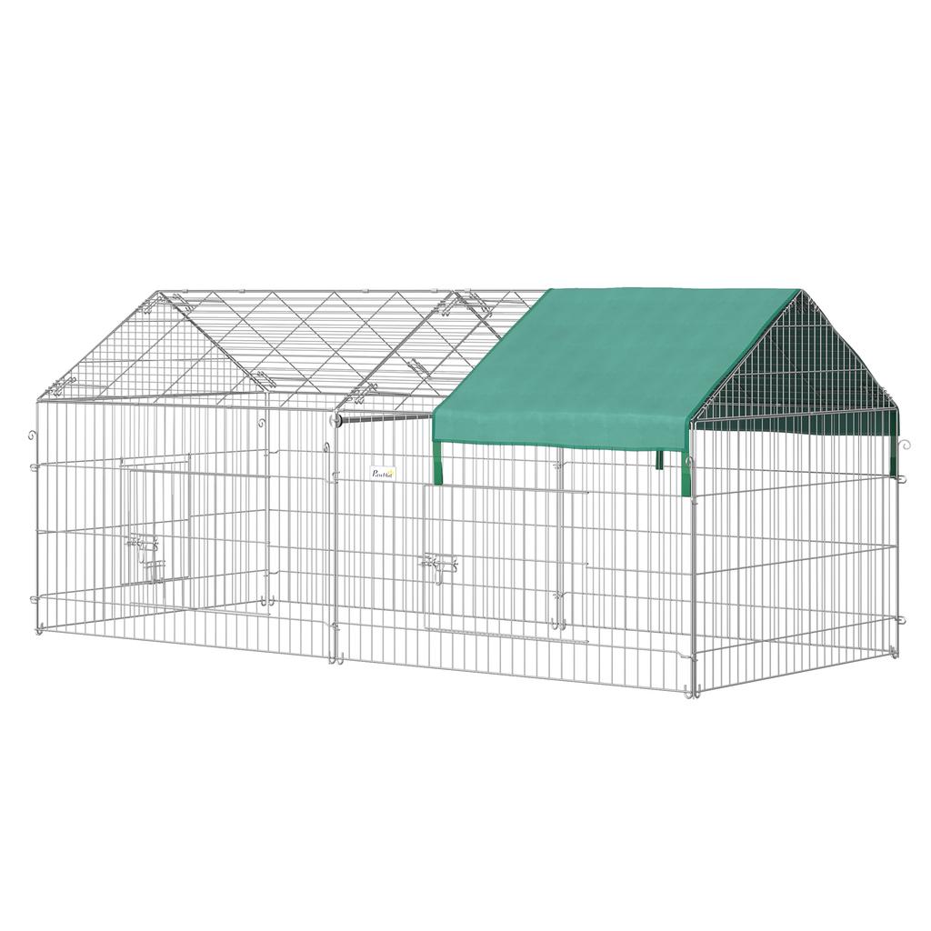 Playpen for Small Animals, Outdoor Enclosure, 4 Ground Stakes, 220 cm x 103 cm x 103 cm, Black + Green
