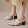 Fashion Pointed Toe Air-mesh High Heels Sandals Women Ankle Strap Slides Shoes Cover Toe Breathable Sandalias Mujer Lace Shoes Woman