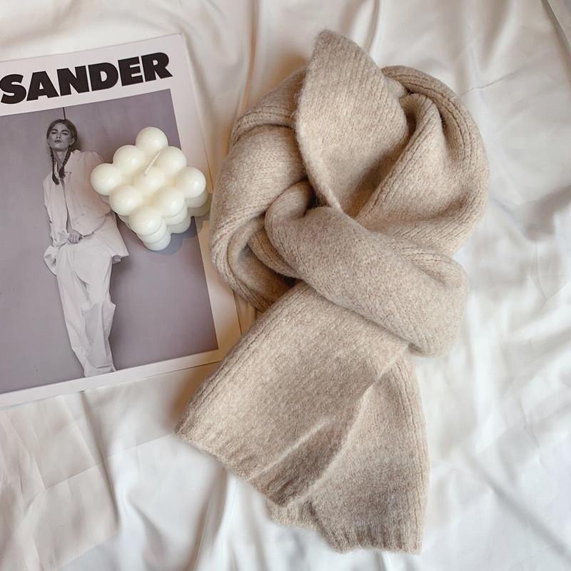 Korean Knitting Scarf Solid Color Thickened Warm Women Scarf Cold Weather Thermal Neck Wrap Casual Outfit Scarf