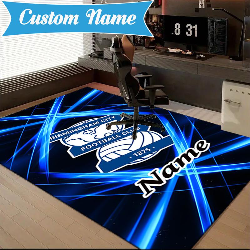 Custom Name Birmingham Football Neon Rug Game Carpet, Floor Mat for Bedroom Living Room Entryway Rug, Home Decor Idea Gift for Christmas birthday